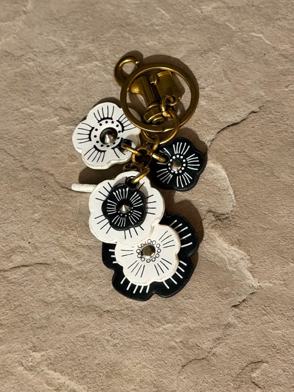 Black & White Floral Leather Keychain and Bag Charm